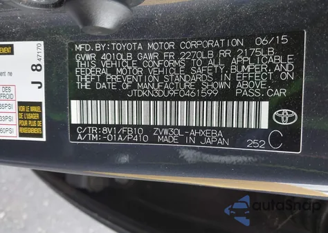 2015 Toyota Prius Two z USA, uszkodzony, nr VIN JTDKN3DU9F0461599